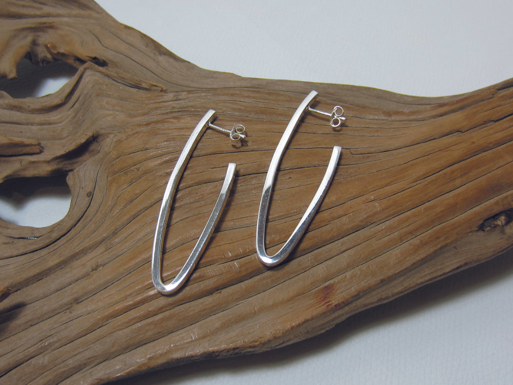 An unusual sterling silver 50mm long square section hoop earring. 925 Canterbury
