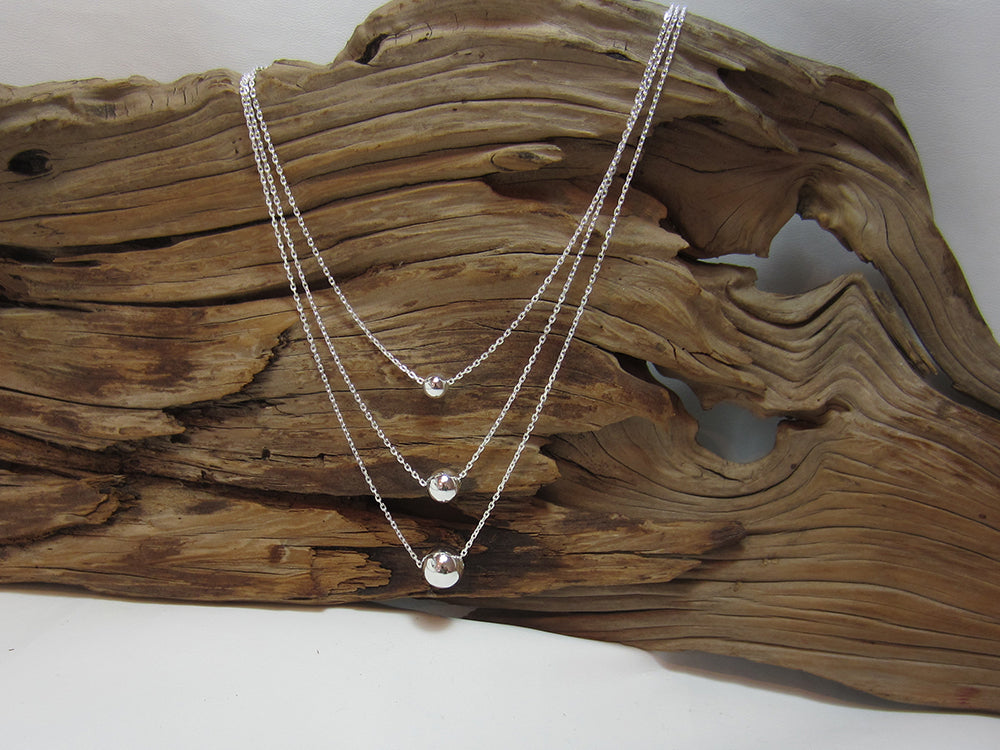 sterling silver three strand bead necklace 925 Canterbury