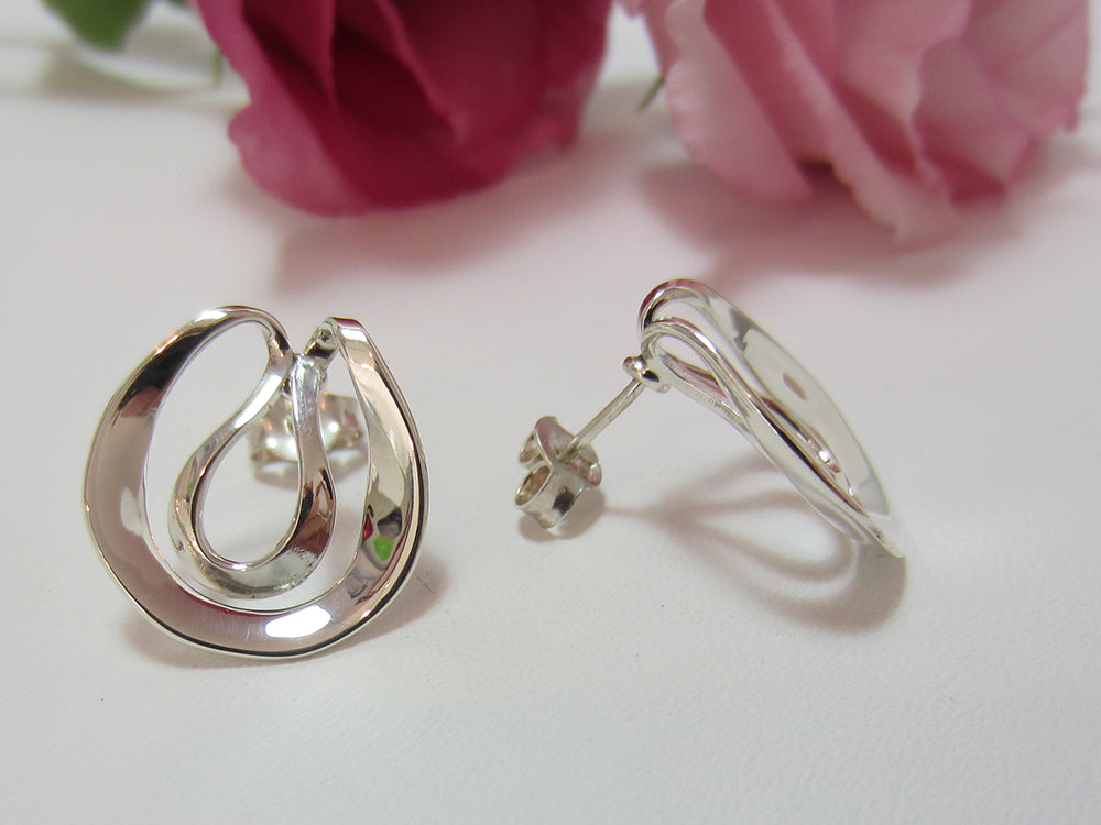 Curvy, sterling silver studs measuring 17mm across at their widest point. 925 Silver, Canterbury