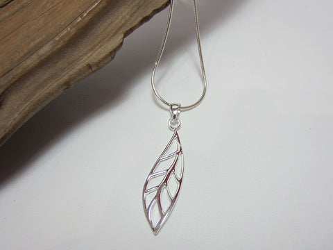 Attractive twisted leaf design which is 40mm long and is shown here on a fine snake chain. 925 Silver Canterbury