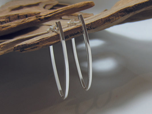 An unusual sterling silver 50mm long square section hoop earring. 925 Canterbury