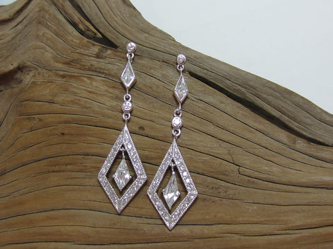 art deco cubic zirconia sterling silver drop earrings 925 canterbury