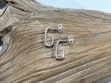 A squared, sterling silver  j-hoop with butterfly stud. They are 15mm high and 3mm wide. 925 silver Canterbury