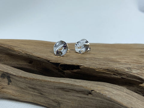 10mm diameter round sterling silver studs with a gentle ripple finish. 925 Silver Canterbury